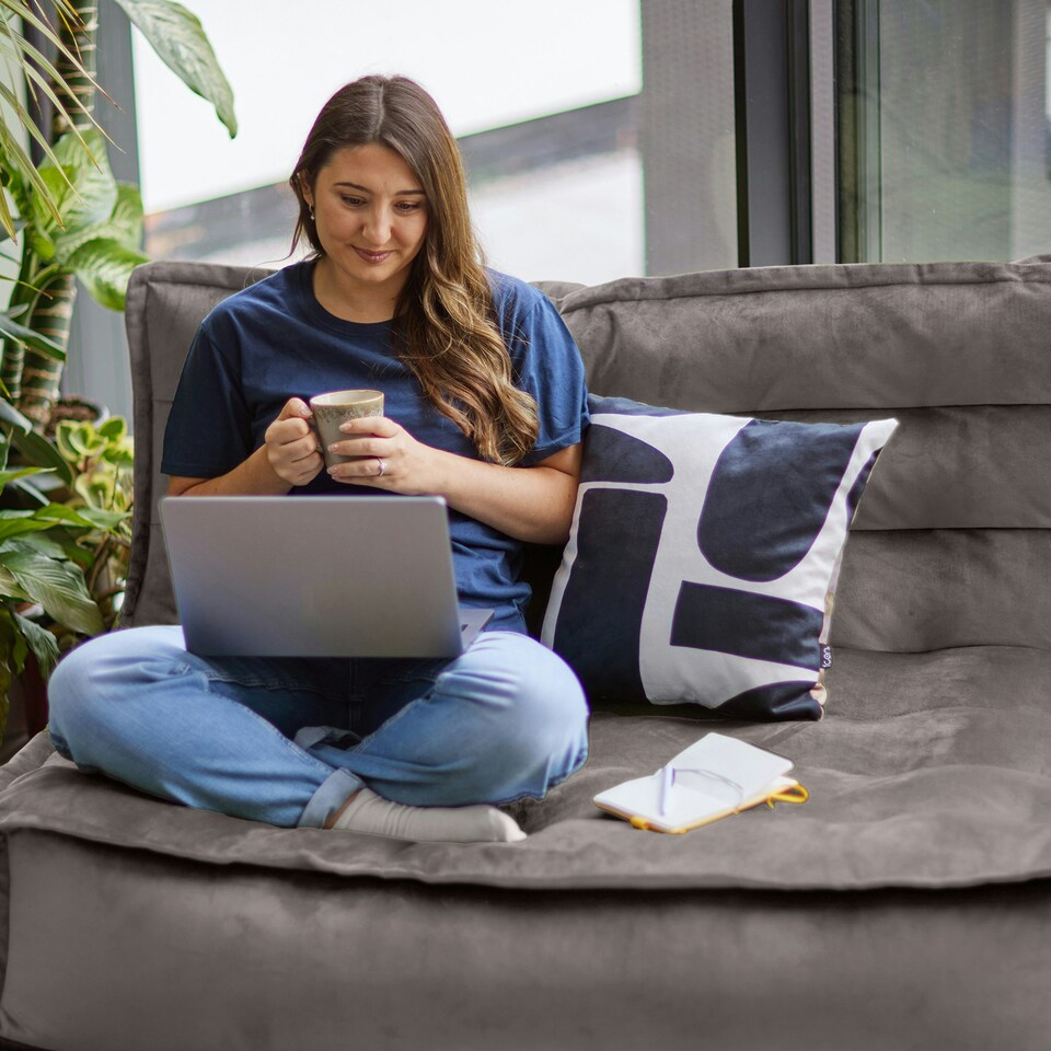 image 1 of icon Kota Velvet XL Bean Bag Sofa Grey Bean Bag Chair Grey