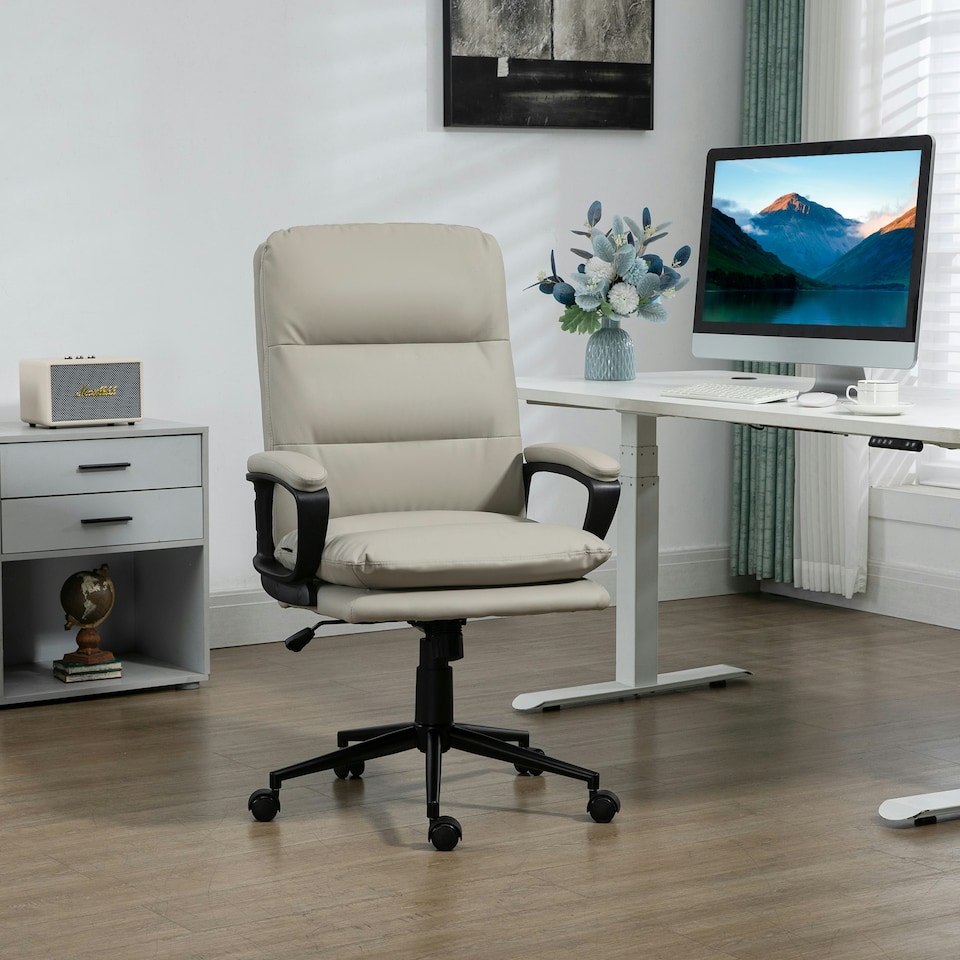 image 1 of Vinsetto PU Leather Office Chair for Home with Arm, Adjustable Height, Grey