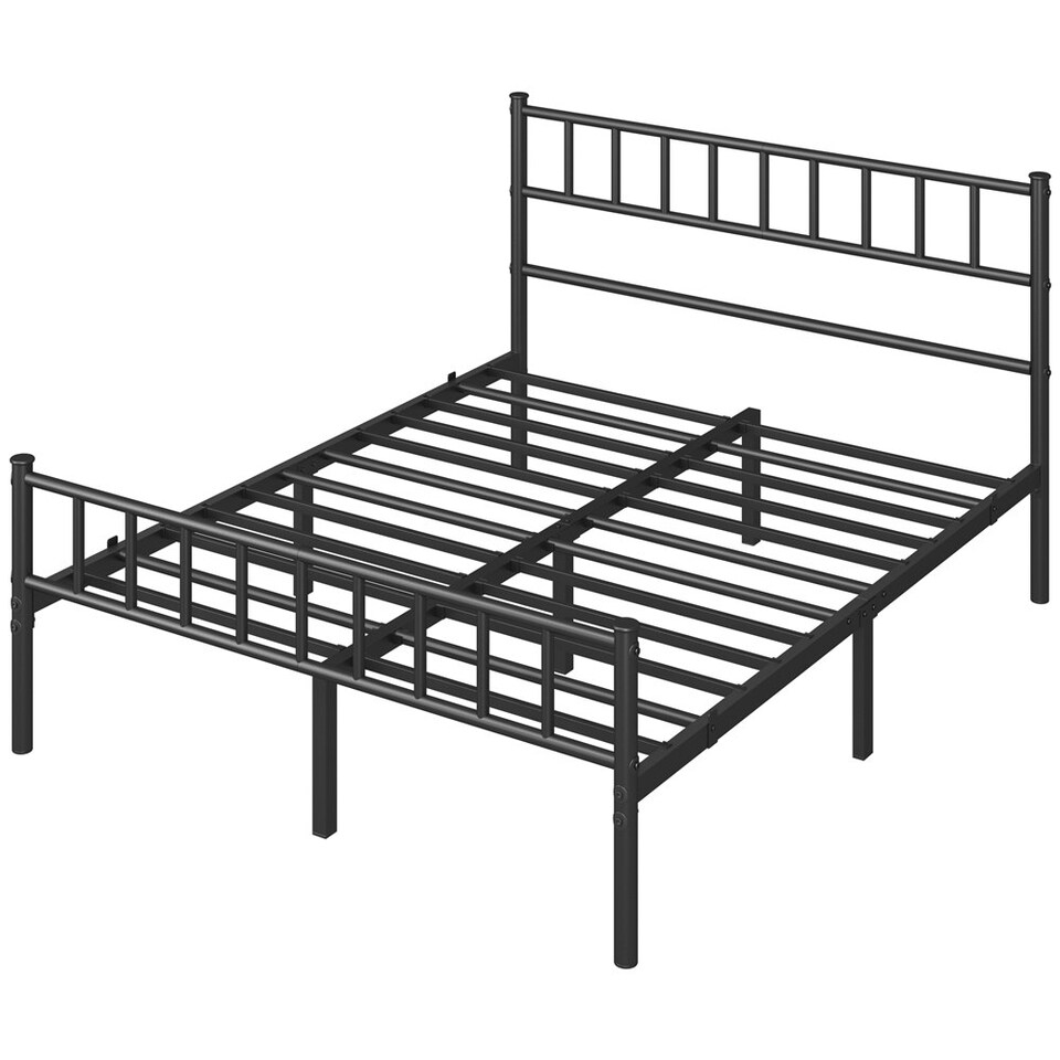 image 1 of Yaheetech 4ft6 Double Metal Bed Frame with Slatted Headboard Black