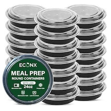 ECONX 24oz Black Round Plastic Meal Prep Container With Lids Reusable BPA Free Food Containers 10pc