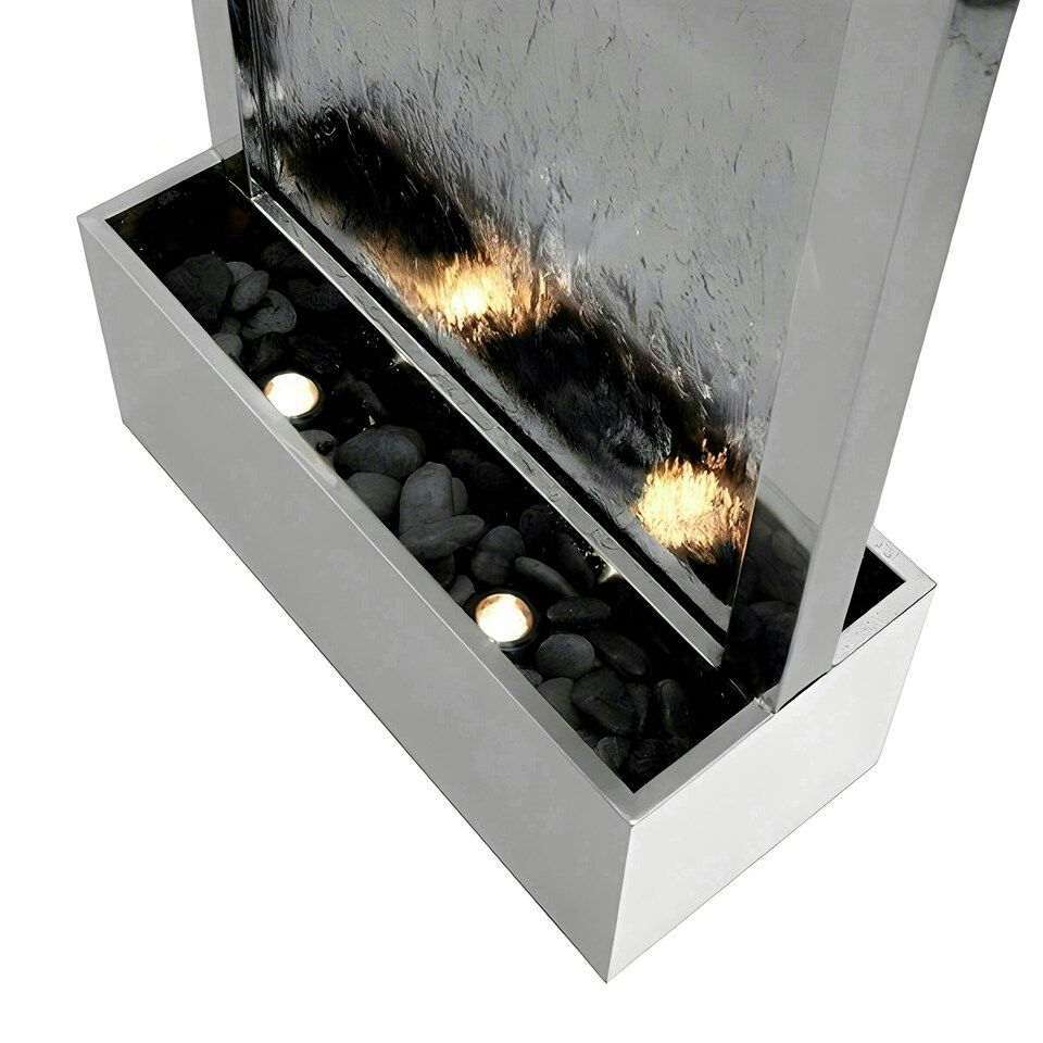 image 1 of Primrose Giant Brushed Stainless Steel Water Wall Cascading Feature Silver 174cm
