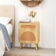 image 8 of COSTWAY Rattan Nightstand with Rattan-decorated Door Yellow
