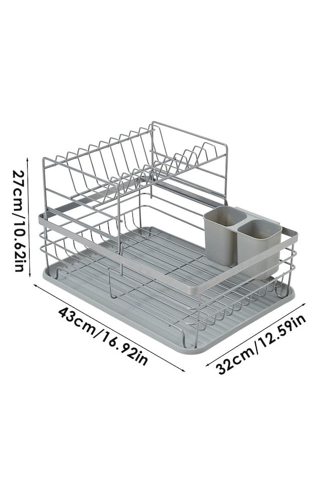 image 1 of Living and Home 2-Tier Metal Kitchen Dish Drainer Rack, Grey | Grey
