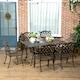 image 2 of Outsunny 7-PC Cast Aluminum Patio Dining Set w/ Umbrella Hole & Cushion, Bronze | Bronze | Bronze tone, Khaki | Table: 150x90x72.5cm, Chair: 62x65x91cm