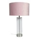 image 3 of ValueLights Clear Tube and Brushed Chrome Metal Bedside Table Lamp with a Blush Pink Velvet Shade