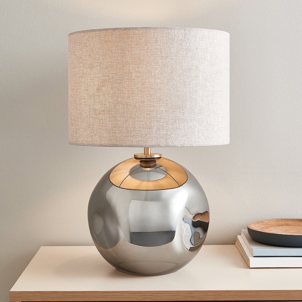 image 1 of Set of 2 Lola - Smoke Mirror Dimpled Glass 43cm Table Lamps