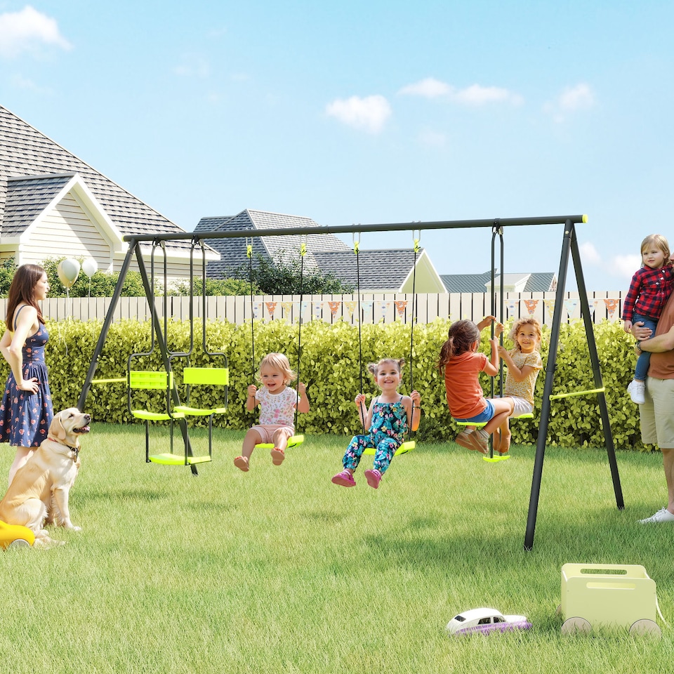 image 1 of Outsunny Garden Swing Set with Double Swings, Glider, Swing Seats for Outdoors