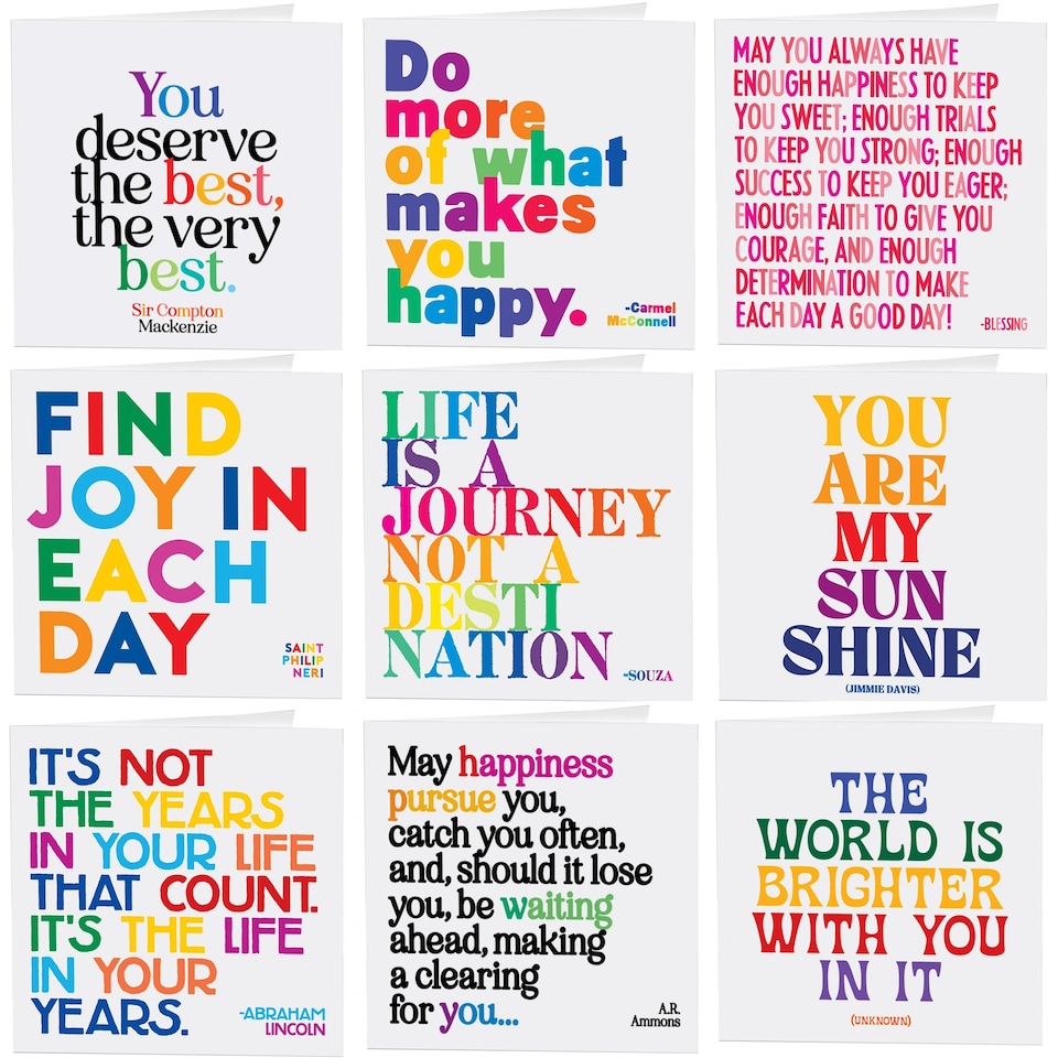 image 1 of Quotable Happy Quotes Greetings Cards 9 Multipack Assorted