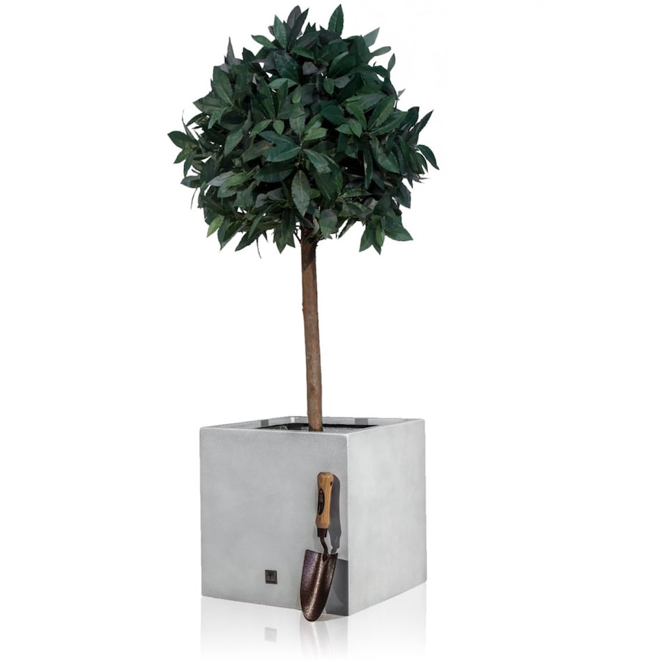 image 1 of Primrose Fibreglass Cube Gloss Planter in Silver 50cm | Silver | Silver