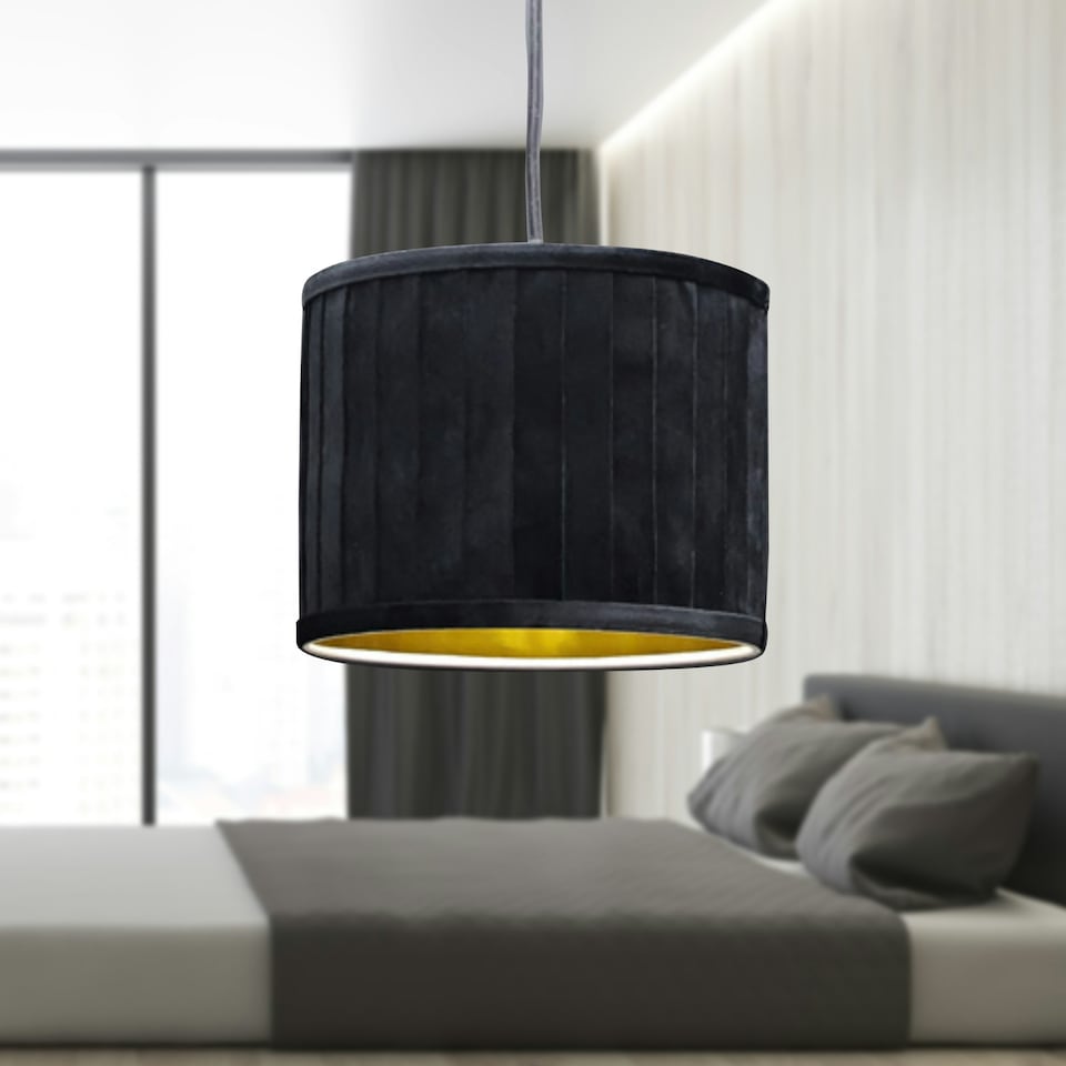 image 1 of Sundance - Black Velvet Pleated 25cm Lamp Shade with Gold Inner Black | Gold