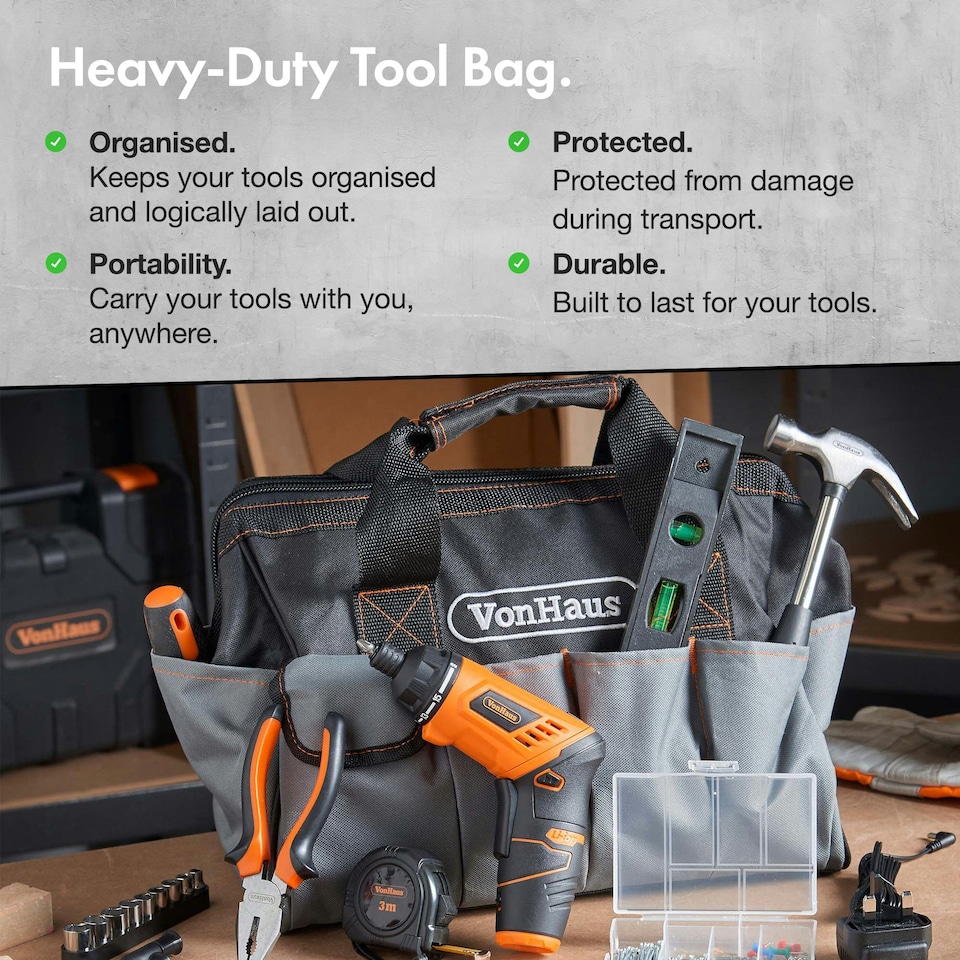 image 1 of VonHaus Cordless Hand Drill and Household 94 pcs Tool Kit