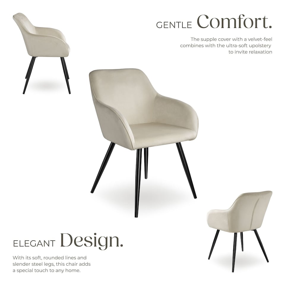 image 1 of Dining Chair Marilyn - with armrests, padded, velvet look, black steel legs | Cream | cream/black | 1