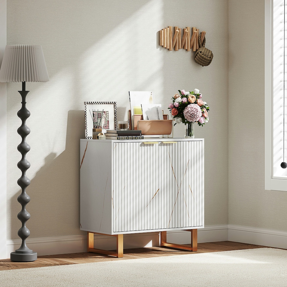 image 1 of HOMCOM Sideboard, Buffet Cabinet with 2 Doors and Adjustable Shelves, White White