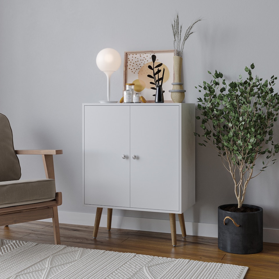 image 1 of White 2-Tier 2-Door Wooden Cabinet With Legs | White | White | 0 x 0 x 0 | 1