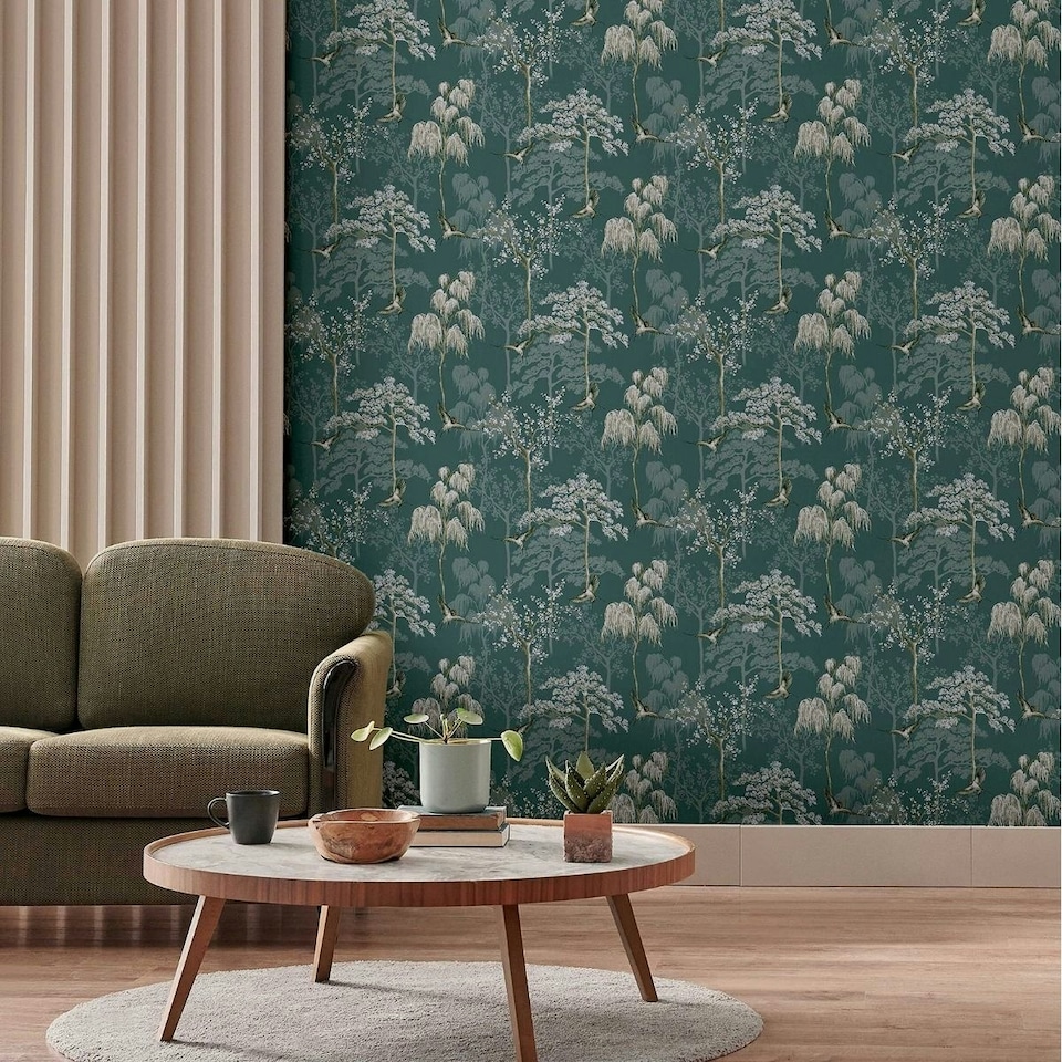 image 1 of World Of Wallpaper Japanese Garden Wallpaper - Teal - 10m x 53cm | Green