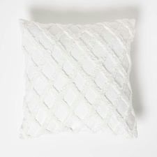 Homescapes Geometric Diamond White Tufted Cotton Cushion - 45 x 45 cm | White | 1