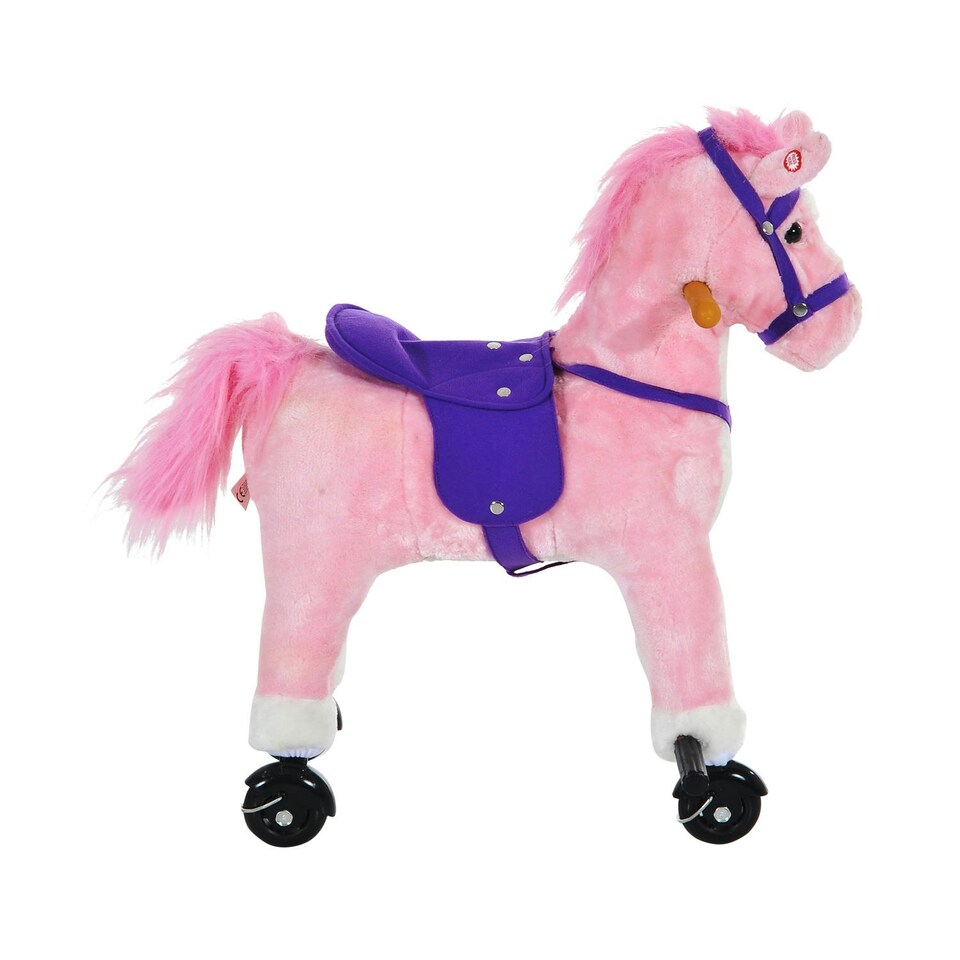 image 1 of HOMCOM Wheeled Rocking Horse Ride on Rocker Children Riding Toy Plush Pink Sound