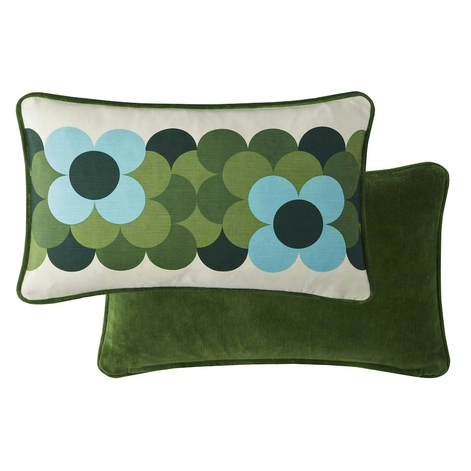 image 1 of Orla Kiely Retro Flower Stripe Riviera Filled Cushion 30x50cm Green