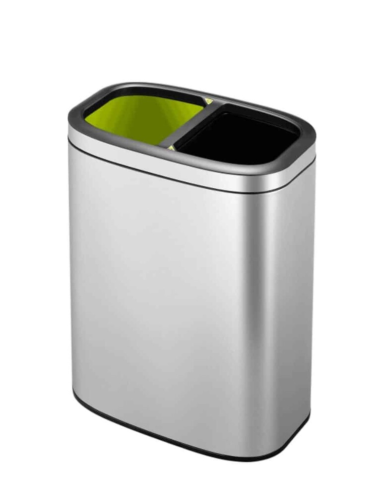 image 1 of EKO Oli-Cube 10L Open Top Recycling Bin 5+5 Litre, Modern Home Bathroom & Office Waste Bin, Stainless Steel