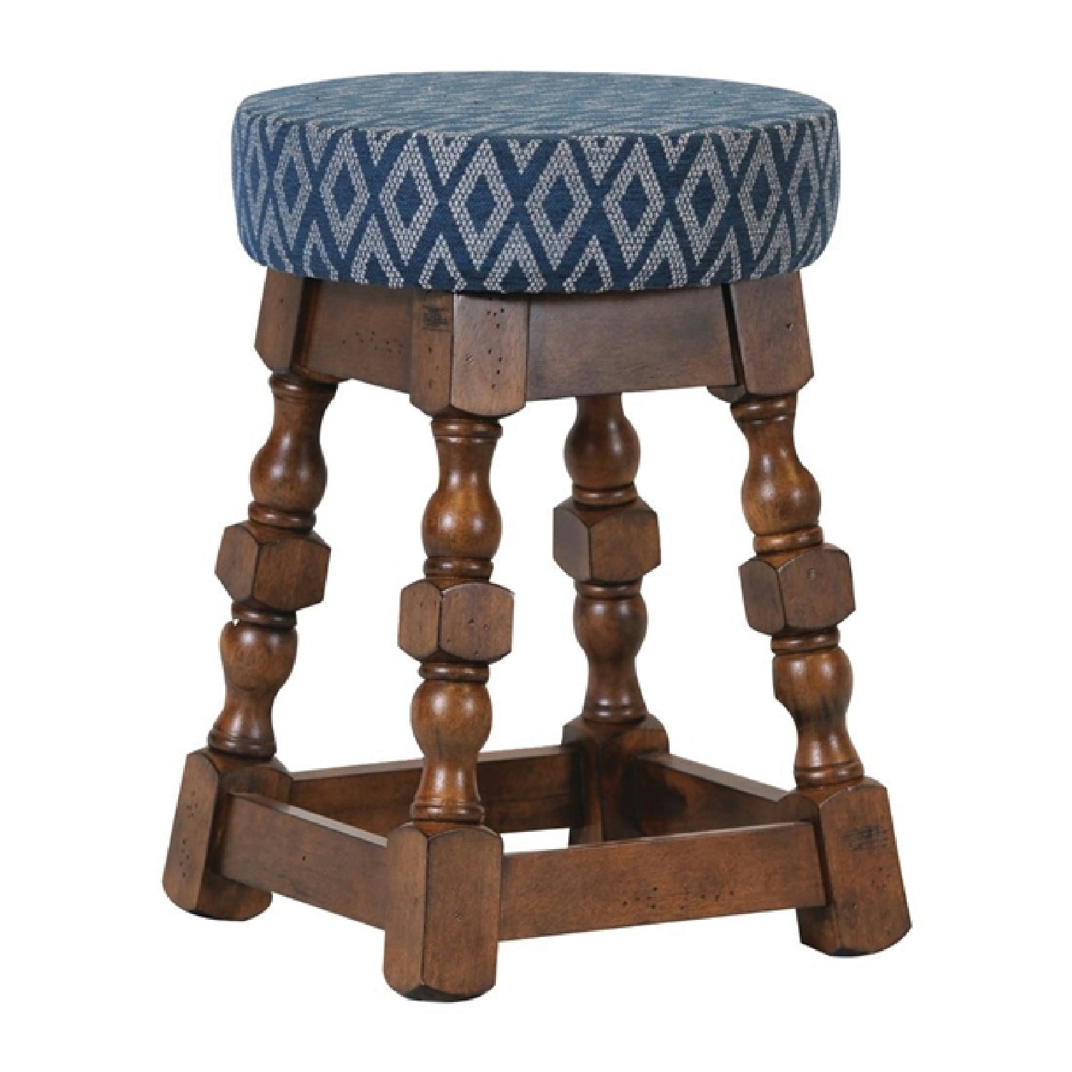 Closo Classic Dark Wood Low Bar Stool with Blue Diamond Seat (Pack of 2)