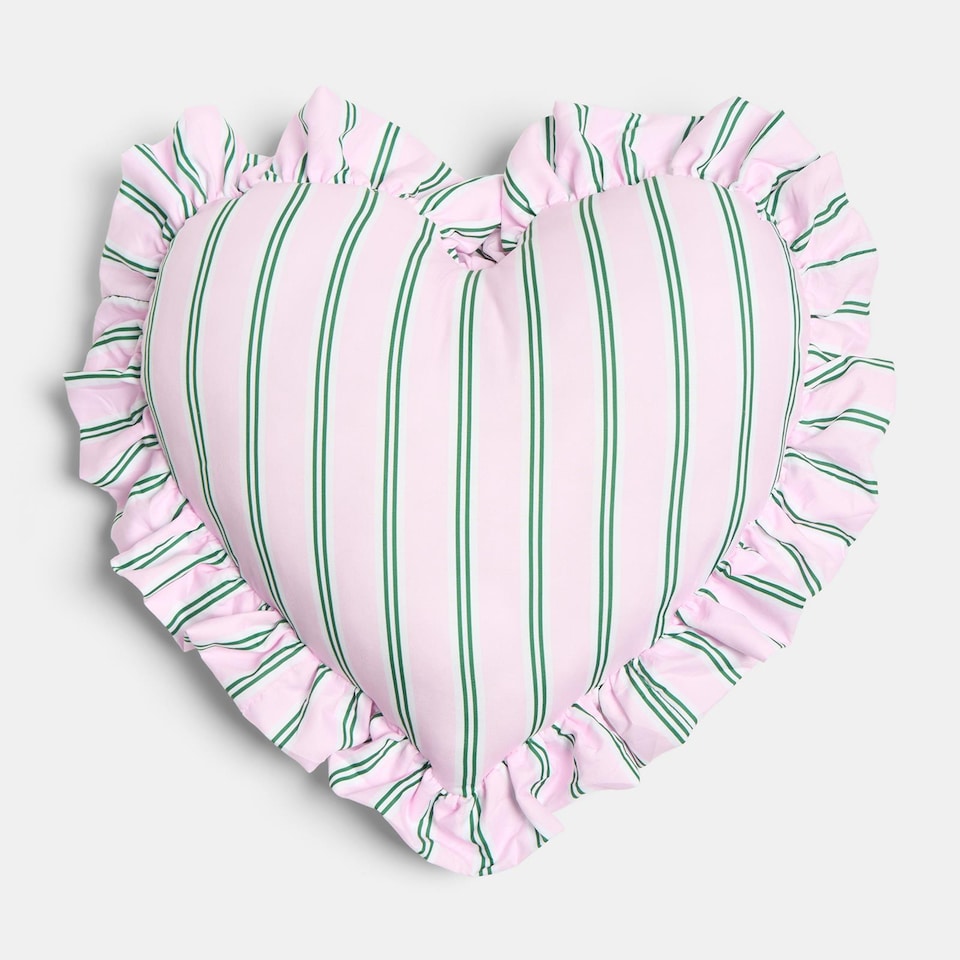 image 1 of OHS Heart Shaped Frill Scatter Cushion Throw Pillow | Multi | Pink/Green