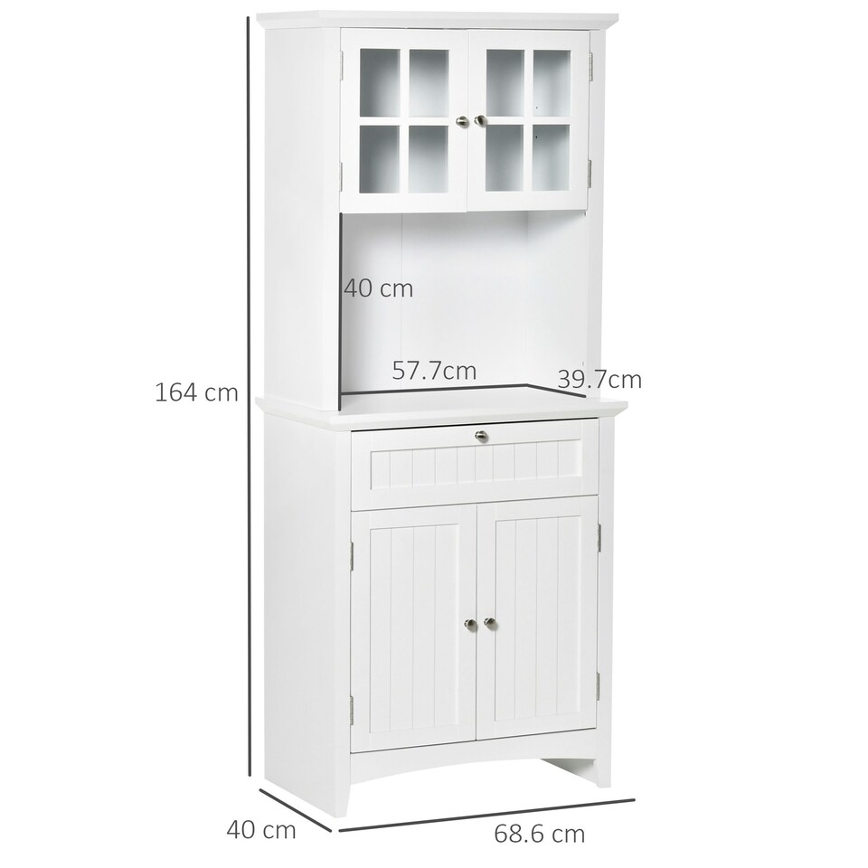 image 1 of HOMCOM Kitchen Storage Cupboard w/ Microwave Drawer for Dining Room, White