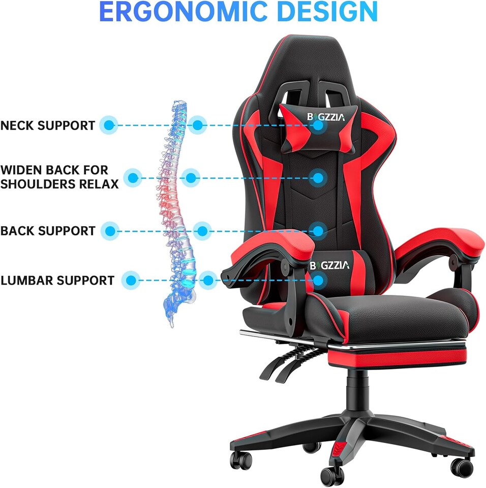 image 1 of Rattantree Ergonomic Gaming Chair with Footrest & Lumbar Cushion