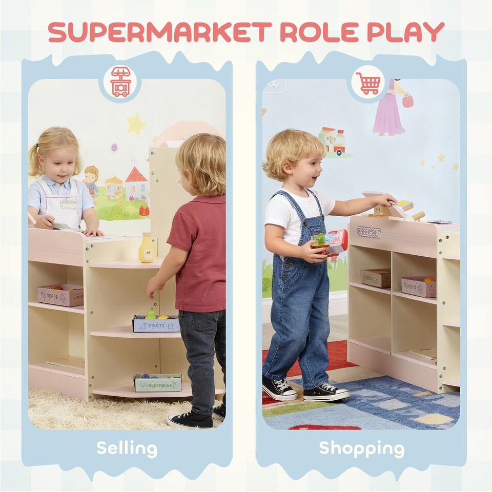 image 1 of AIYAPLAY Kids Grocery Store, Pretend Play Shop with Cash Register, Vending Machine, Display Shelves and Play Food Accessories, Children Supermarket Playset