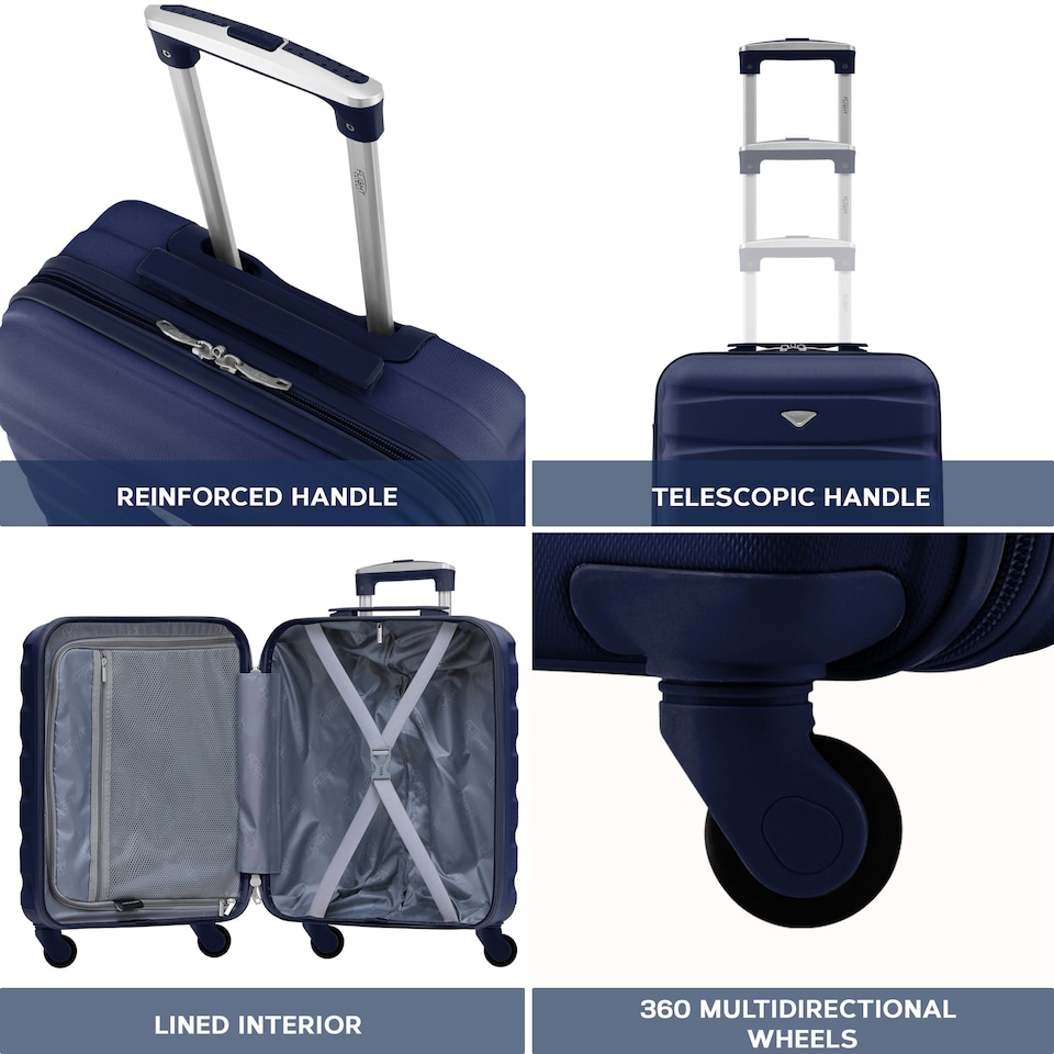 image 1 of Flight Knight Suitcase Set, Large Suitcase, Extra Large Suitcase, Cabin Suitcase 55x40x20cm - 60+ Airlines Approved - EasyJet, Jet2, Ryanair Priority Carry On | Blue | Navy | Large