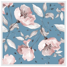 Pink flowers on blue (Picutre Frame) White | L