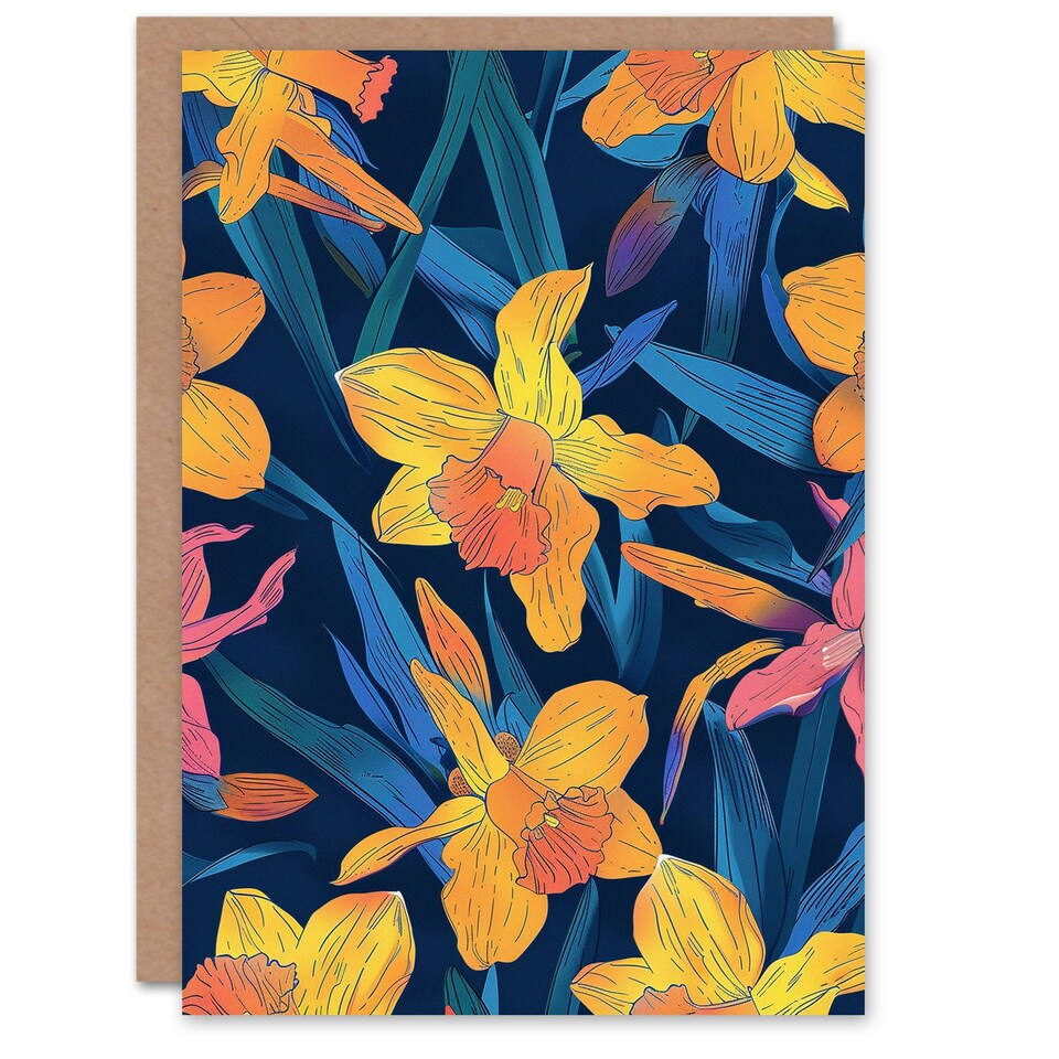 image 1 of Daffodil Flowers Vibrant Orange Pink Design Her Birthday Card