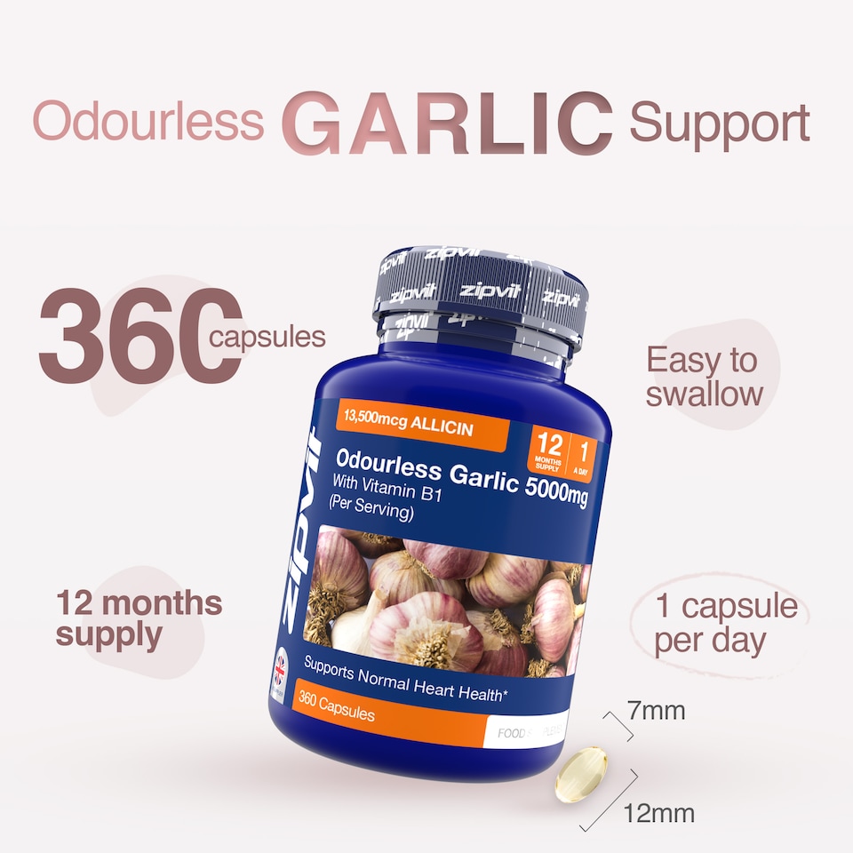 image 1 of Zipvit Odourless Garlic 5000mg with Vitamin B1, Heart & Energy Support, 360 Capsules, 12-Month Supply