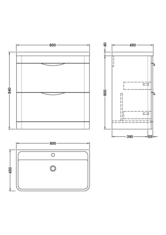image 1 of Balterley Wave Contemporary Floor Standing 2 Drawer Bathroom Vanity Unit & Ceramic Basin | Grey | Soft Black