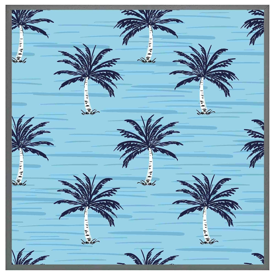 image 1 of Palm trees on blue (Picutre Frame) Grey | M
