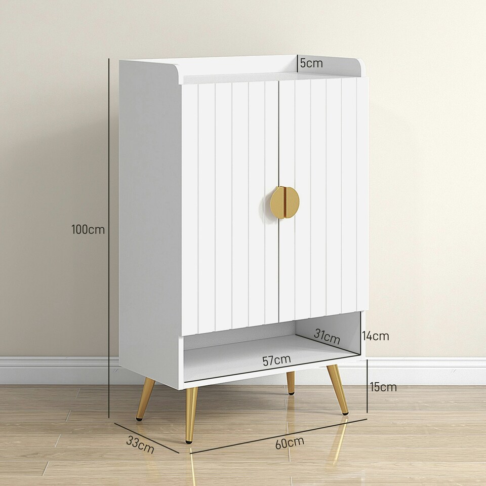 image 1 of HOMCOM Shoe Storage Cabinet with 2 Doors for 15 Pairs of Shoes, White