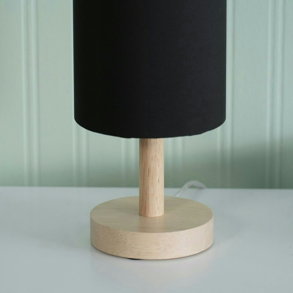 image 1 of ValueLights Nelly Pair of Black Shade with Wooden Base Bedside Table Lamps with LED Bulbs Black