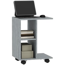 HOMCOM C-Shape End Table Unique Storage Unit with 2 Shelves 4 Wheels Freestanding Home Office Furniture Cabinet Square Studio Grey | Grey
