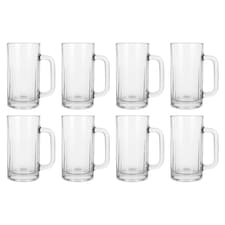 Argon Tableware 540ml Beer Mugs - Glass Pint Steins with Handle Heavy Duty Soda Lime Glass Drinking Mugs Set | Clear | Clear | One Size | 8