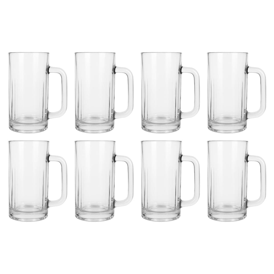 image 1 of Argon Tableware 540ml Beer Mugs - Glass Pint Steins with Handle Heavy Duty Soda Lime Glass Drinking Mugs Set | Clear | Clear | One Size | 8