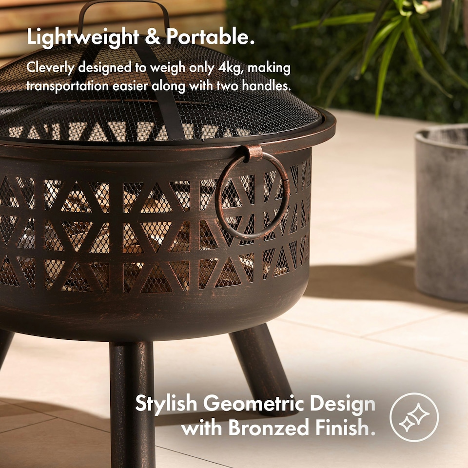 image 1 of VonHaus Fire Pit with Geometric Design Use Wood or Charcoal