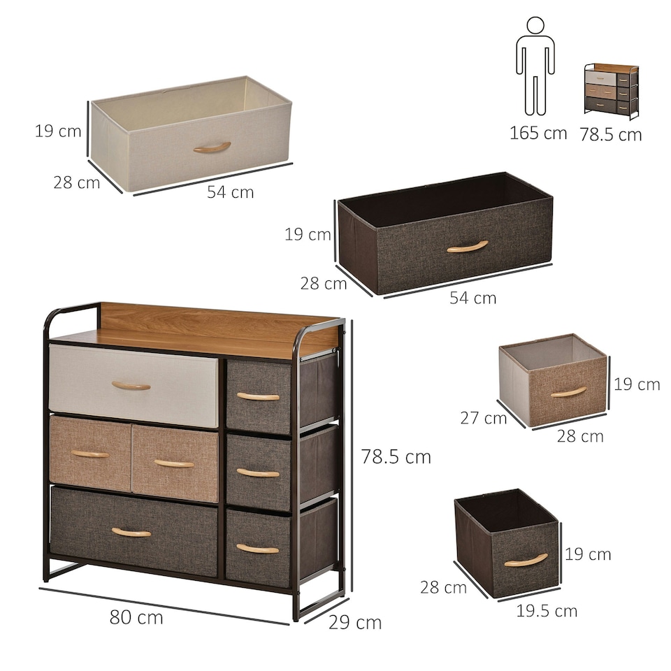 image 1 of HOMCOM 3-Tier Fabric Bedroom Dresser with 7 Foldable Drawers, Multi-Colored
