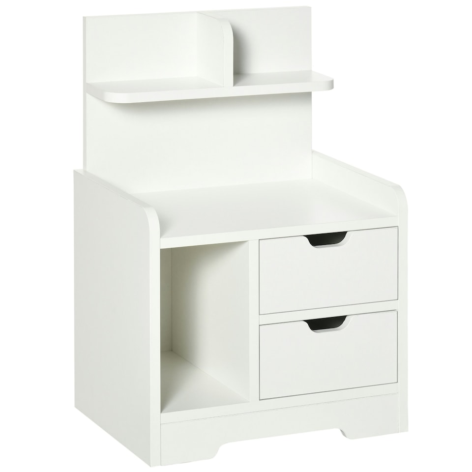 image 1 of HOMCOM Modern Bedside Table w/2 Drawer and Storage Shelves Chest for Bedroom