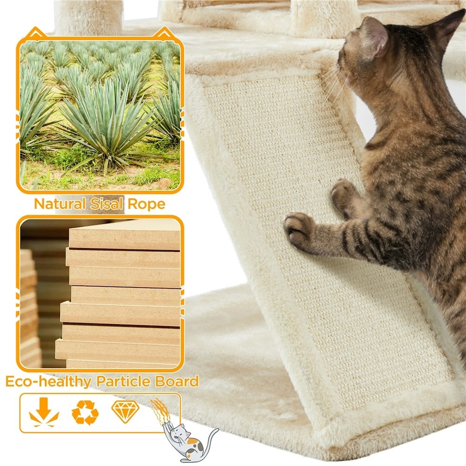 image 1 of Yaheetech 146 cm Multilevel Indoor Cat Tree Tower for Kittens Beige