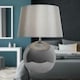 image 6 of First Choice Lighting Set of 2 Ball Smoked Glass Table Lamps with Grey Fabric Shades Grey | Grey