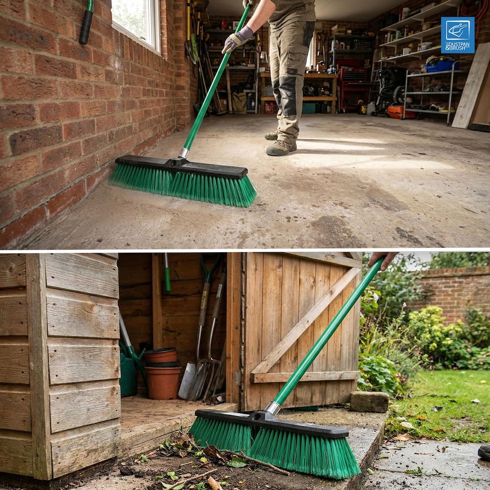 image 1 of Green 18" Heavy Duty Outdoor Yard Broom and Metal Handle