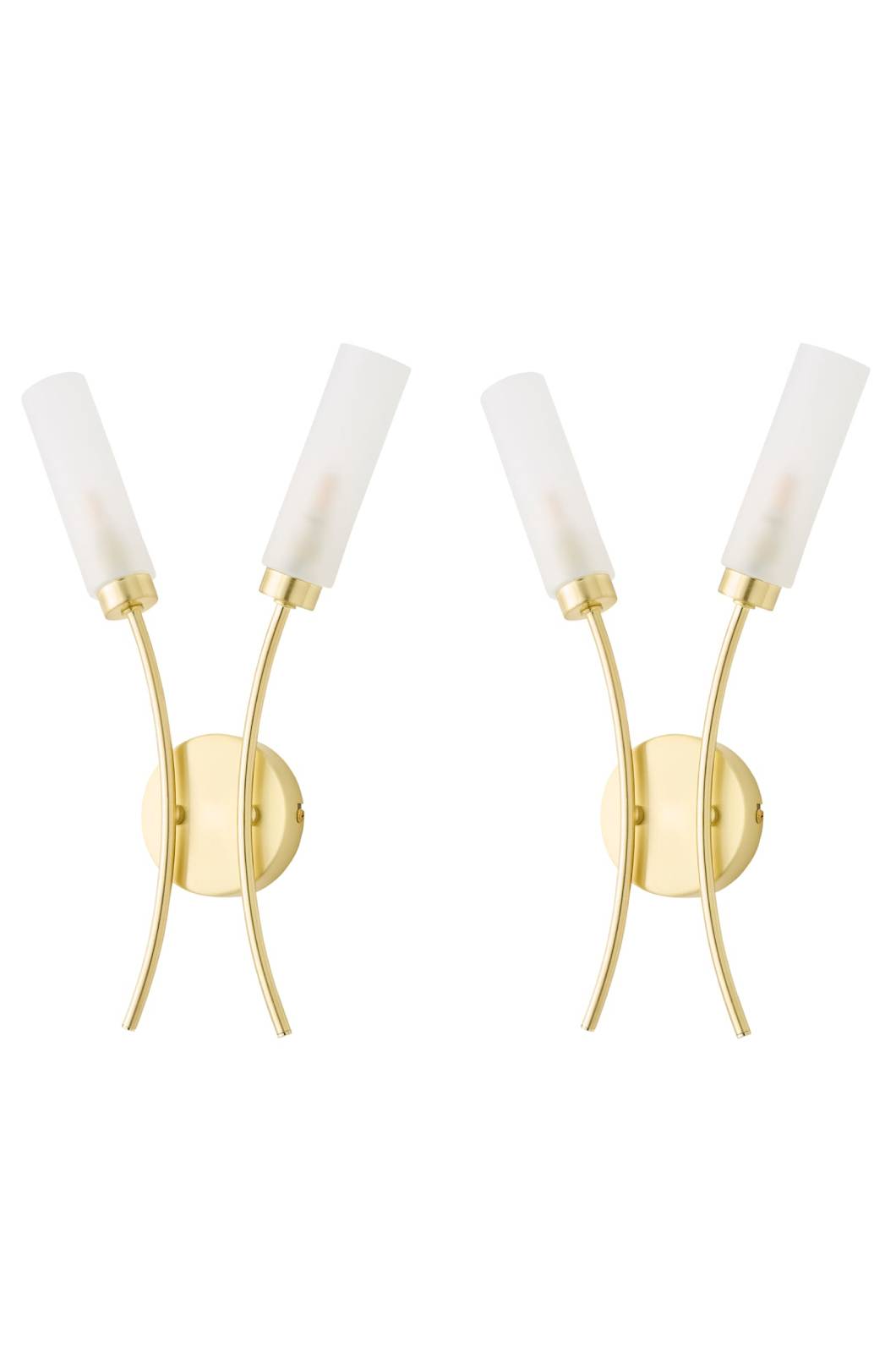 ValueLights Maya Pair of 2 Way Curved Upright Reed Shaded Wall Lights in Gold