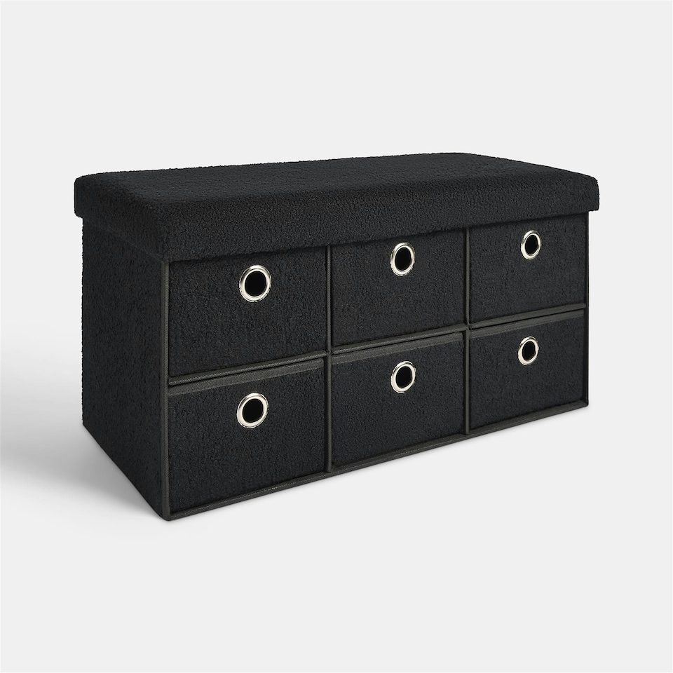 image 1 of OHS 6 Drawer Soft Boucle Home Hallway Bedroom Shoe Storage Cube Organiser Ottoman Chest Unit | Black