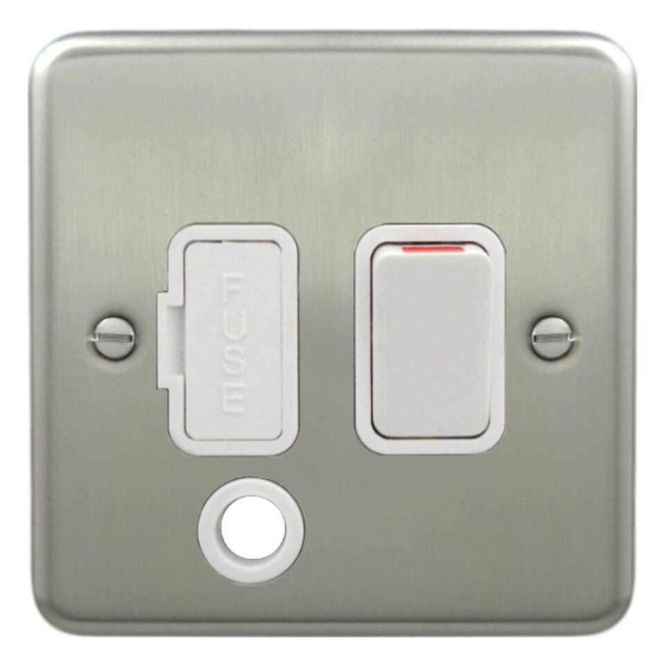 Deta 1915SCW Switched Spur Connection Unit with Flex Outlet 13 Amp Satin Chrome/ White Inserts