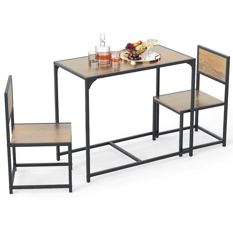 image 1 of COSTWAY 3 Piece Dining Table Set Industrial Rectangular Kitchen Table-Natural