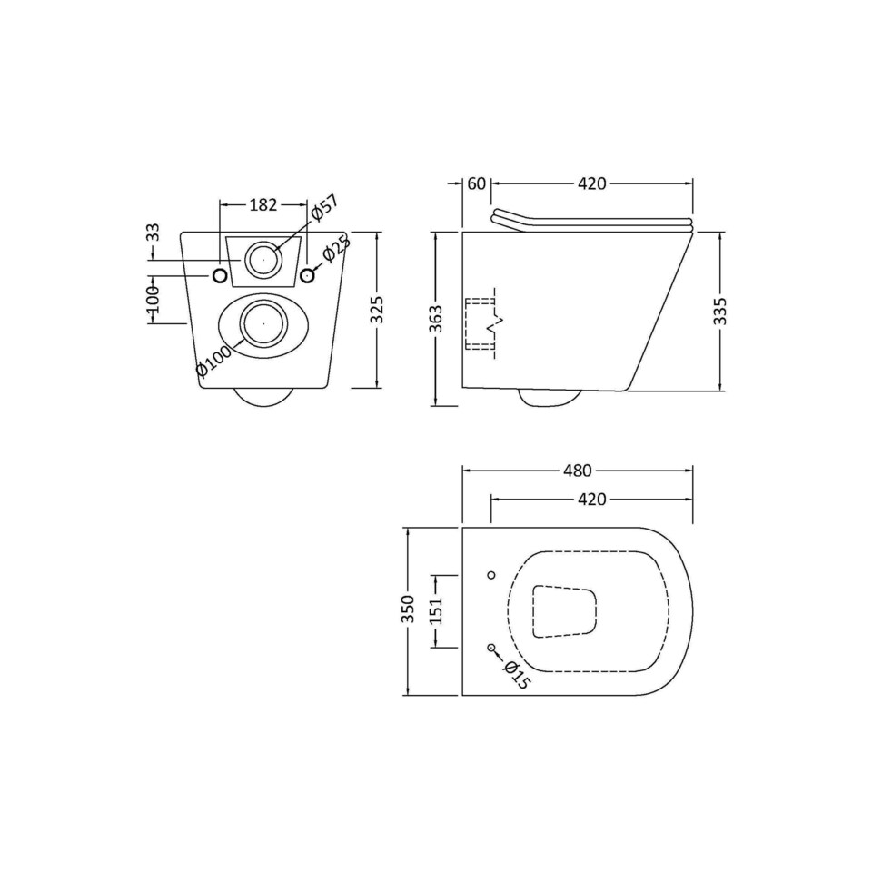 image 1 of Balterley Hilderstone Contemporary Square Wall Hung Toilet Pan and Seat with Concealed Cistern and Flush Plate with Square Buttons - White/Chrome